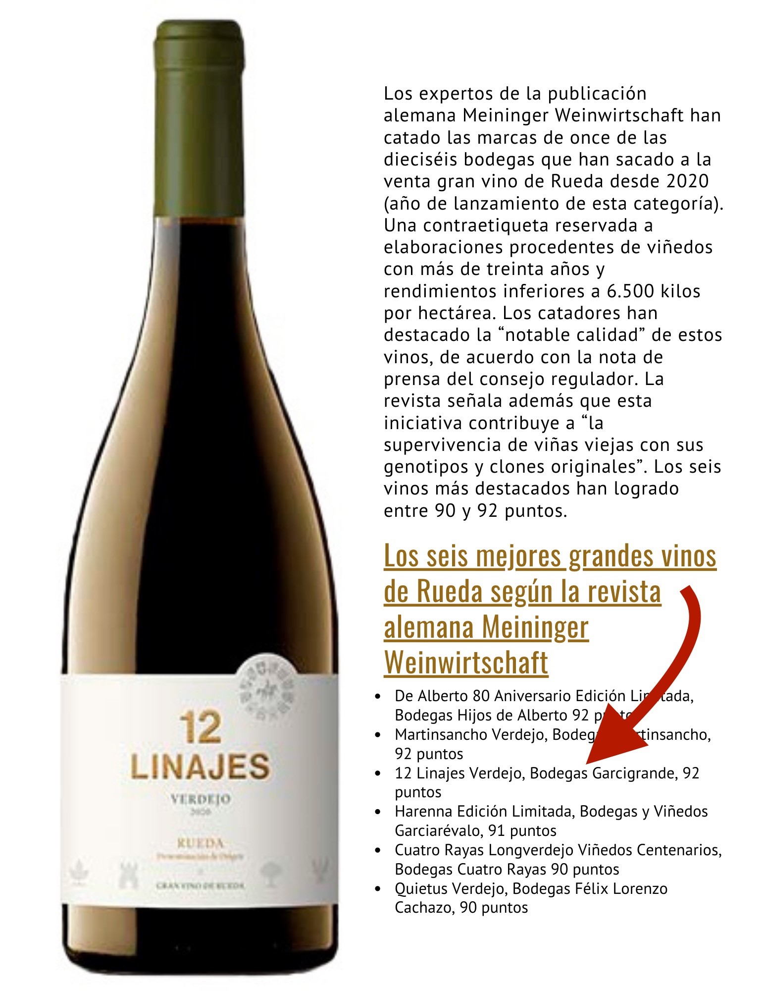 12 Linajes verdejo entre los mejores Gran Vinos de Rueda según la revista Meininger Weinwirtschaft